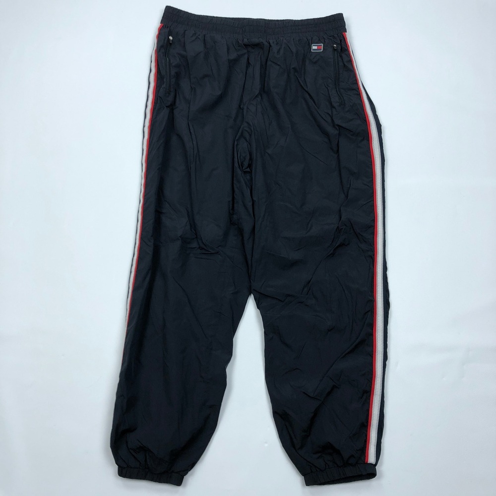 Tommy Hilfiger Sport Mens XL Navy Blue Nylon Track Pants Mesh Lined Side Stripe